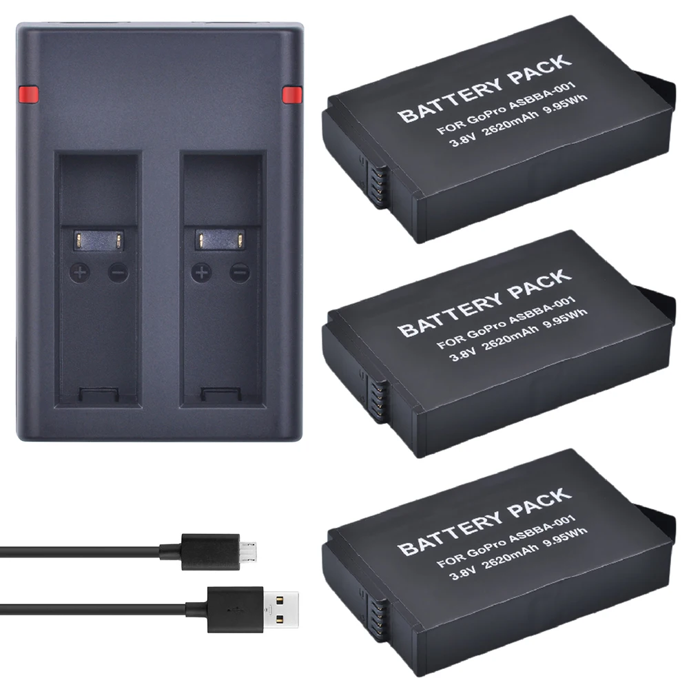 Powertrust 3 шт 2620mAh для камеры GoPro ASBBA-001 литий-ионная батарея + USB двойное зарядное