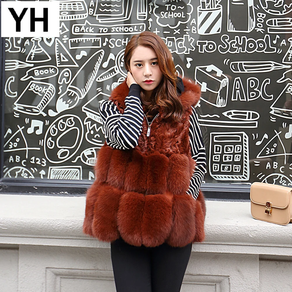Женская шуба из натурального Лисьего меха Зимняя теплая и монгольский овечий мех