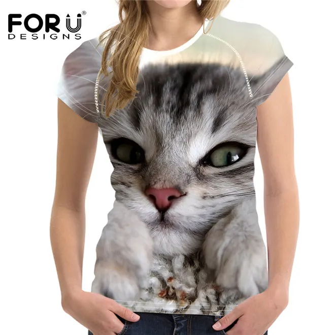 FORUDESIGNS/футболка, женские топы, футболки с 3D милым котом, одежда для девочек-подростков, женская футболка Kawaii для женщин, Vetement Femme, одежда - Цвет: W1576BV
