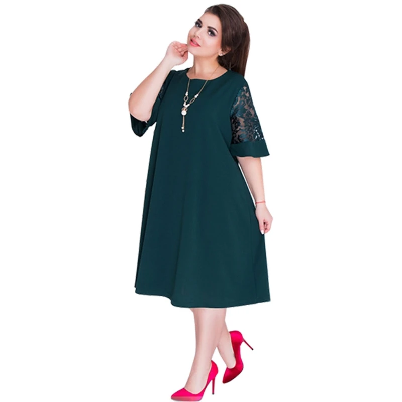 

2018 Splice Loose Lace Summer Dresses Plus Size Women Knee-Length Office Dress
