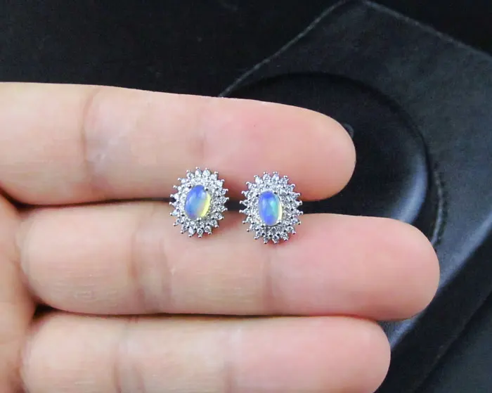 ZHHIRY Genuine Opal Gem Earring Natural Stone Solid 925 Sterling Silver Women Fine Jewelry Earrings | Украшения и аксессуары