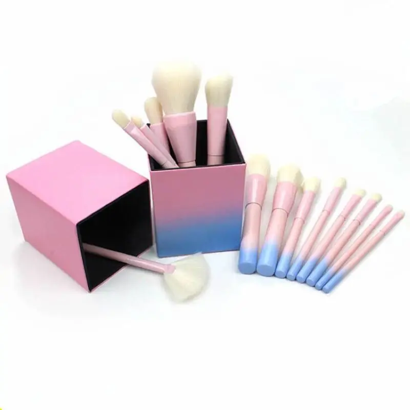 

high quality 14pcs cream soft synthetic hair wooden handle cosmetic pink magnetic barrel make up brush set for makeup