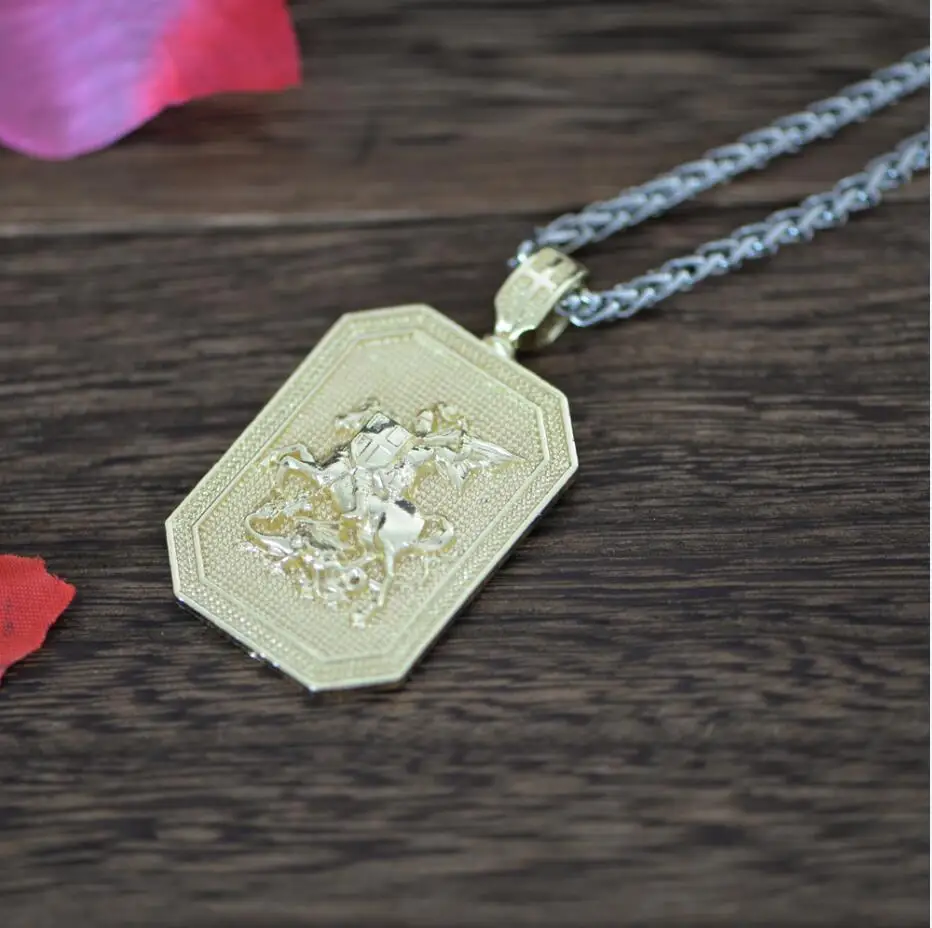 Stain steel Chain Langhong 1 шт. Святого Георгия защитить меня святая молитва религиозное ожерелье защита Шарм ожерелье ювелирные изделия-талисманы - Окраска металла: Stain steel Chain