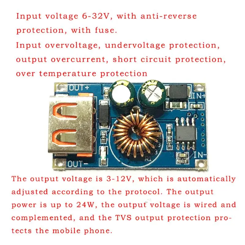 С источником питания от постоянного тока, 6 V-32 V постоянного тока до 5В, пошаговый Питание модуль USB DC QC3.0 Quick Charge доска для мобильного телефона