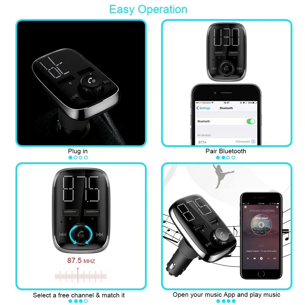 Беспроводное зарядное устройство в автомобиле Bluetooth fm-передатчик радио адаптер автомобильный комплект поддерживает TF/SD карты для всех смартфонов аудиоплееров