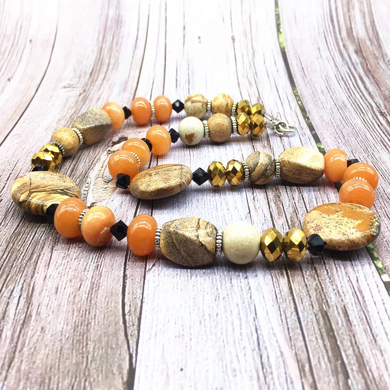 Natural Fashion Women Choker Necklace Picture Jaspers and Crystal Stone Bead For Girls Gift Party Jewelry | Украшения и