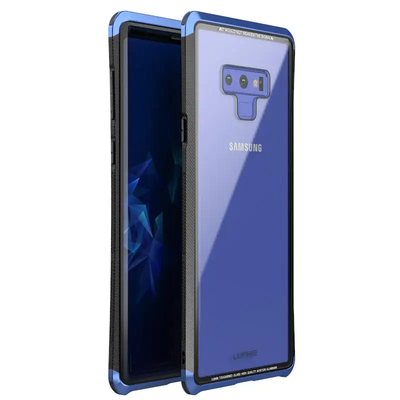 Чехол LUPHIE для samsung Galaxy Note 9, двойная пластиковая рамка с драконом+ прозрачная задняя крышка из закаленного стекла, роскошный чехол - Цвет: Синий
