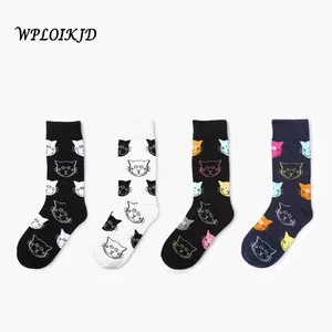Женские хлопковые носки WPLOIKJD, 4 стиля, милые носки с мультяшным изображением кошки, милые женские забавные носки, модные носки унисекс без коробки