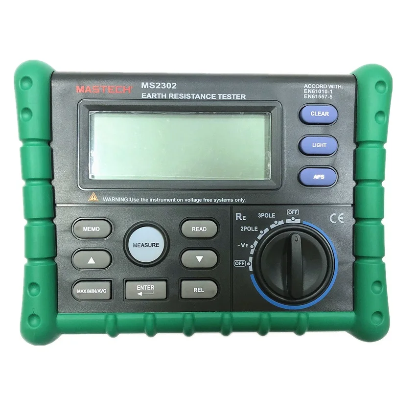 

Mastech MS2302 Earth Ground Resistance Tester Digital Megger Insulation Meter LCD Display 100 Groups Data Diagnostic-Tool 200V