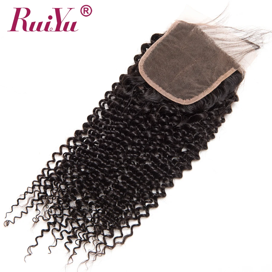 RUIYU бразильские афро кудрявые Вьющиеся Кружева Закрытие 100% человеческих волос с