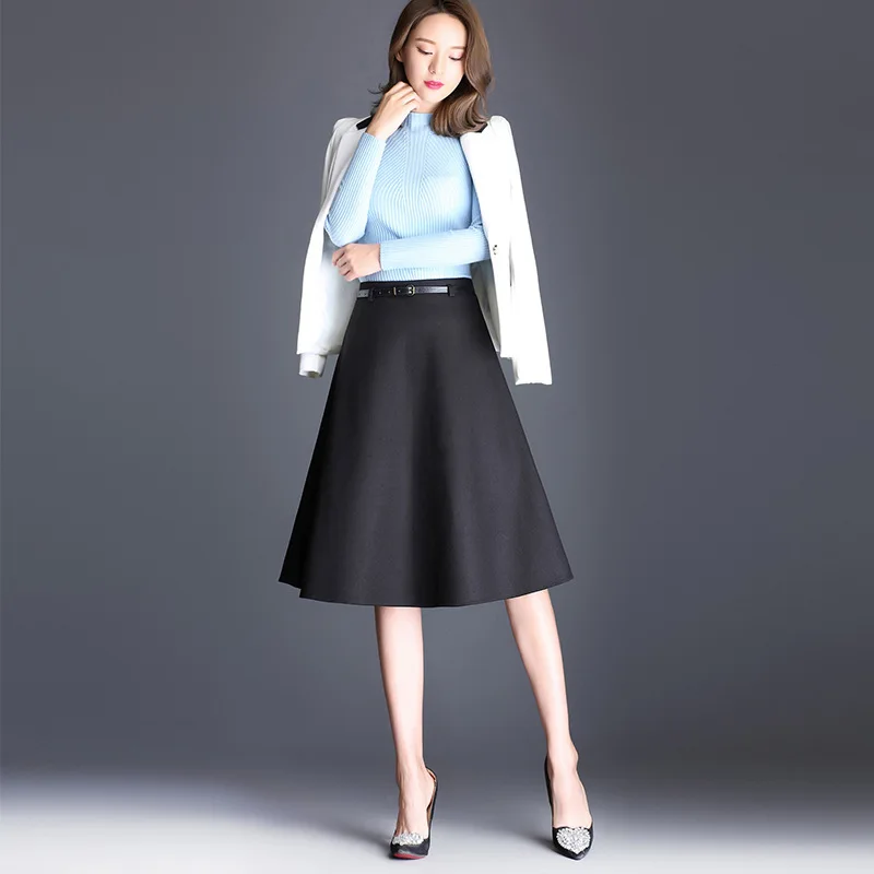 Женская шерстяная юбка LXMSTH тонкая средней длины с высокой талией большие размеры