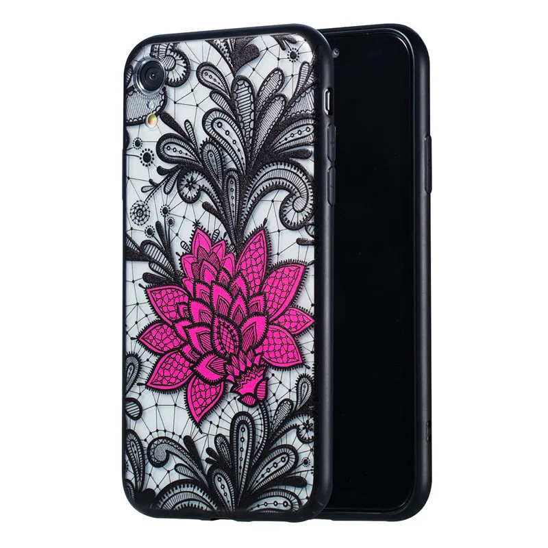 Роскошные цветочные кружева чехол для iPhone X Xr XS Max Дело Мягкие TPU + силиконовая