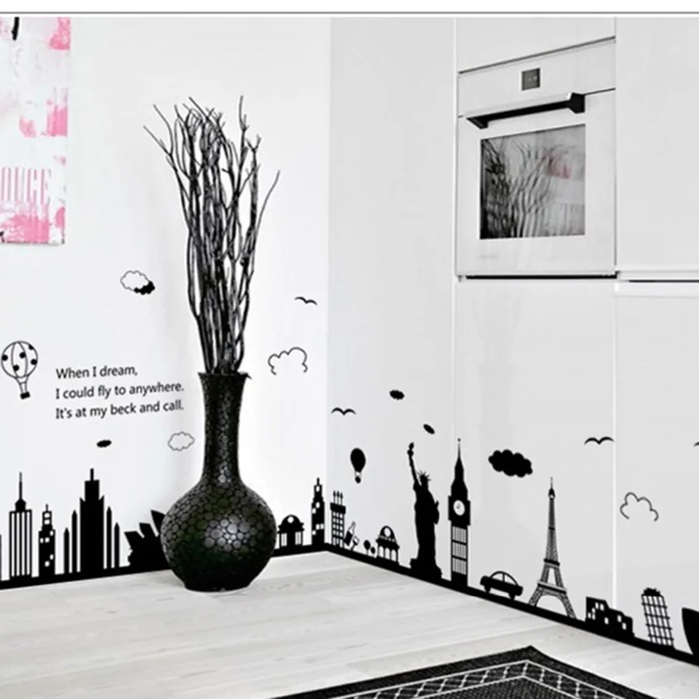 Hot Sale Eiffel Tower Sydney Greek City Building Baseboard Sticker Wall for House Decoration Living Room Mural Art | Дом и сад