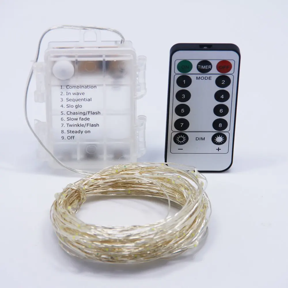 Светодиодная гирлянда на батарейках Fairy Lights 8 режимов 50/100 LED с пультом управления.