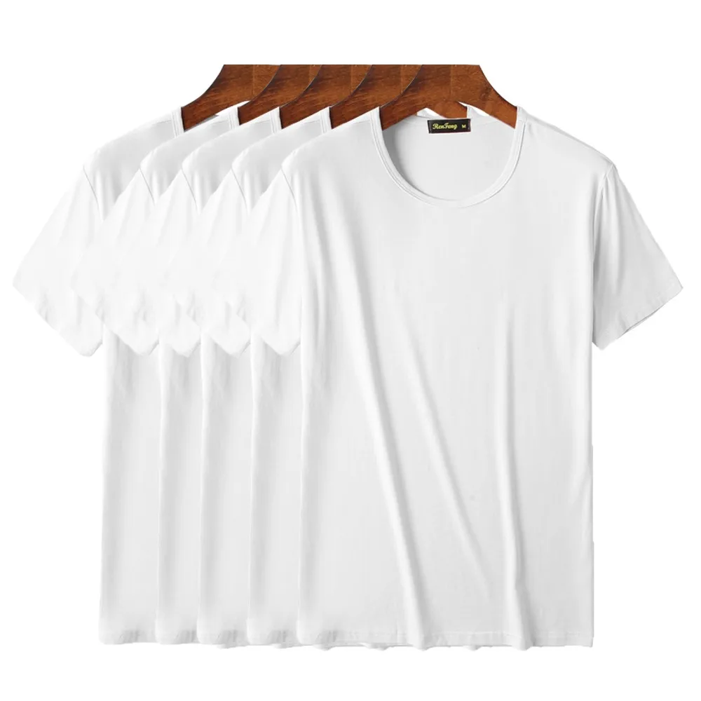 5pcs white Набор из 5 футболок, Мужская Базовая простая удобная мужская традиционная майка с вырезом лодочкой из 95% бамбукового волокна и вискозы, белая футболка - Цвет: 5pcs white
