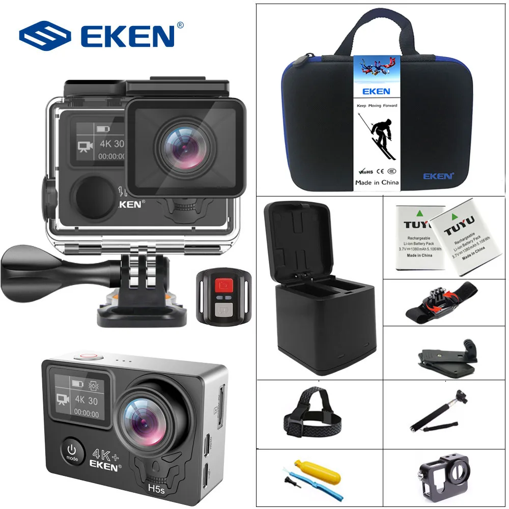 EKEN H5s Plus 4K + сенсорный экран камера Ambarella A12 чипсет стабилизация изображения Wi Fi