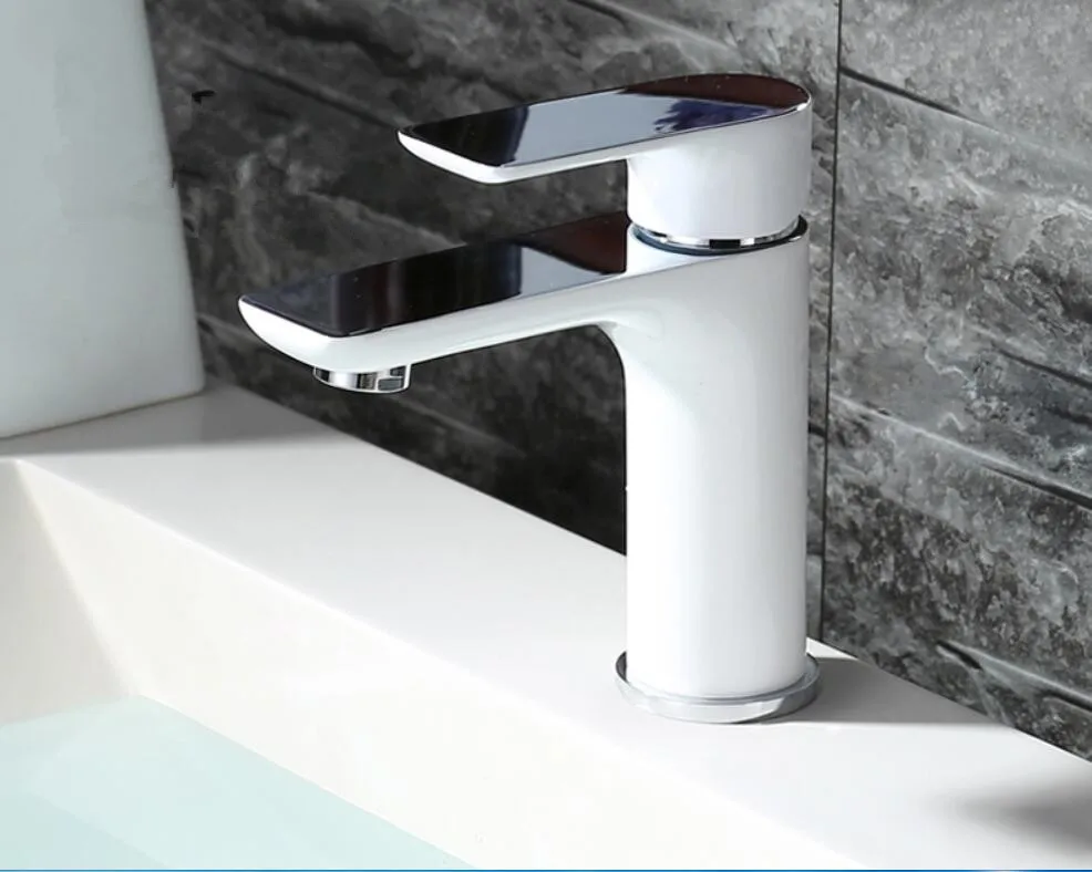 Смеситель для раковины с белым рисунком кран ванной комнаты одной ручкой