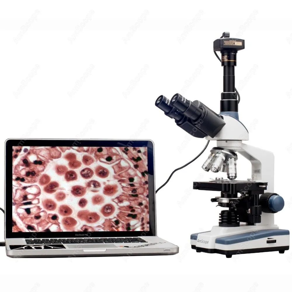 Lab Compound Microscope--AmScope Supplies 2000X LED Trinocular Microscope w 3D Mechanical Stage + USB2 Camera | Инструменты