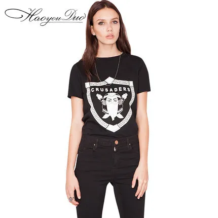 HYT112 Summer Female Clothing Tops Casual CRUSADERS Print Women's T shirt Short Sleeve O Neck Slim Cotton Tee Tshirt|t-shirt maker|t-shirt