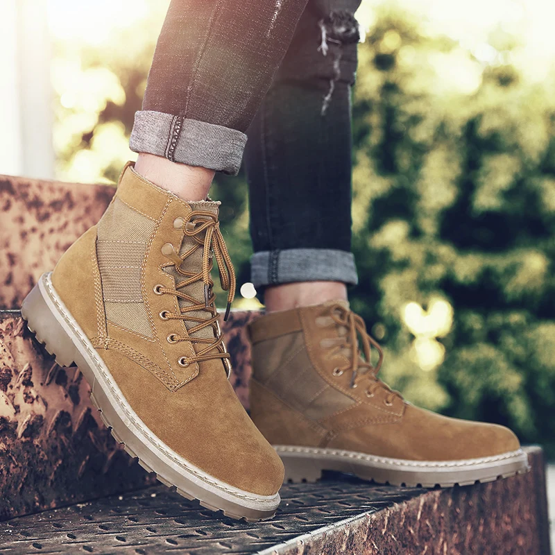 Мужские армейские ботинки черные с круглым носком в стиле милитари обувь для