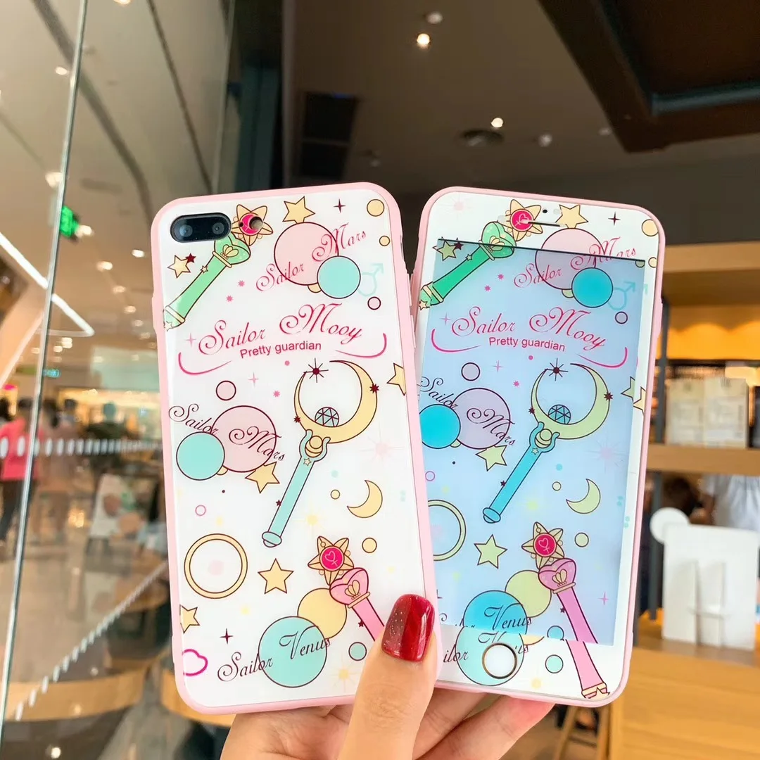 Жесткий чехол для телефона с мультяшным рисунком + Защита экрана iphone 7 8 Plus XR X XS Max