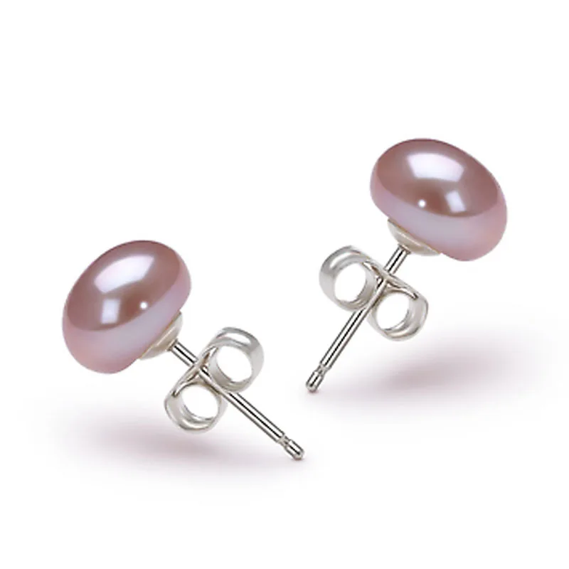 Серьги с натуральным белым жемчугом на пуговицах AAA диаметром 6-7 мм и стойкой из