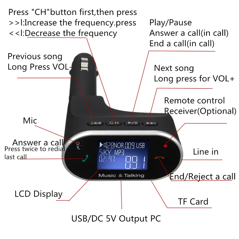 Fm передатчик ЖК дисплей Car Kit MP3 плееры Беспроводной модулятор со светодиодной