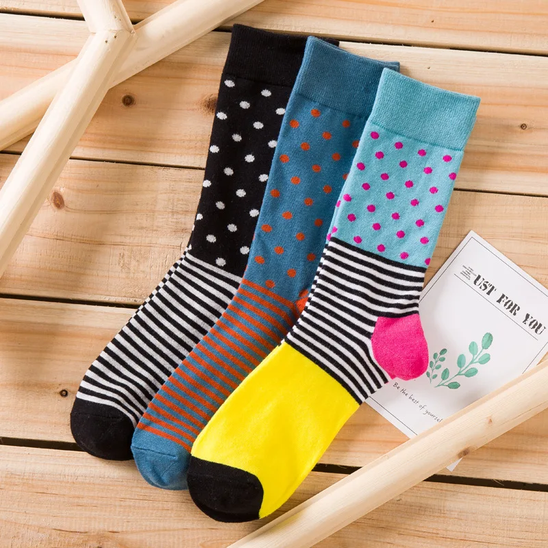 

New Products High Quality Combed Cotton Men's Small Dot Stripes Happy Socks Brand Designer Casual Novelty Dress Business dress