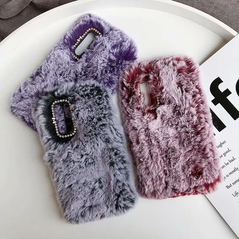 Cute Warm Rabbit Fur Plush diamond Phone Case For Huawei P20 P30 pro Lovely Furry TPU hair Honor 8X 10 Y6 Y7 |