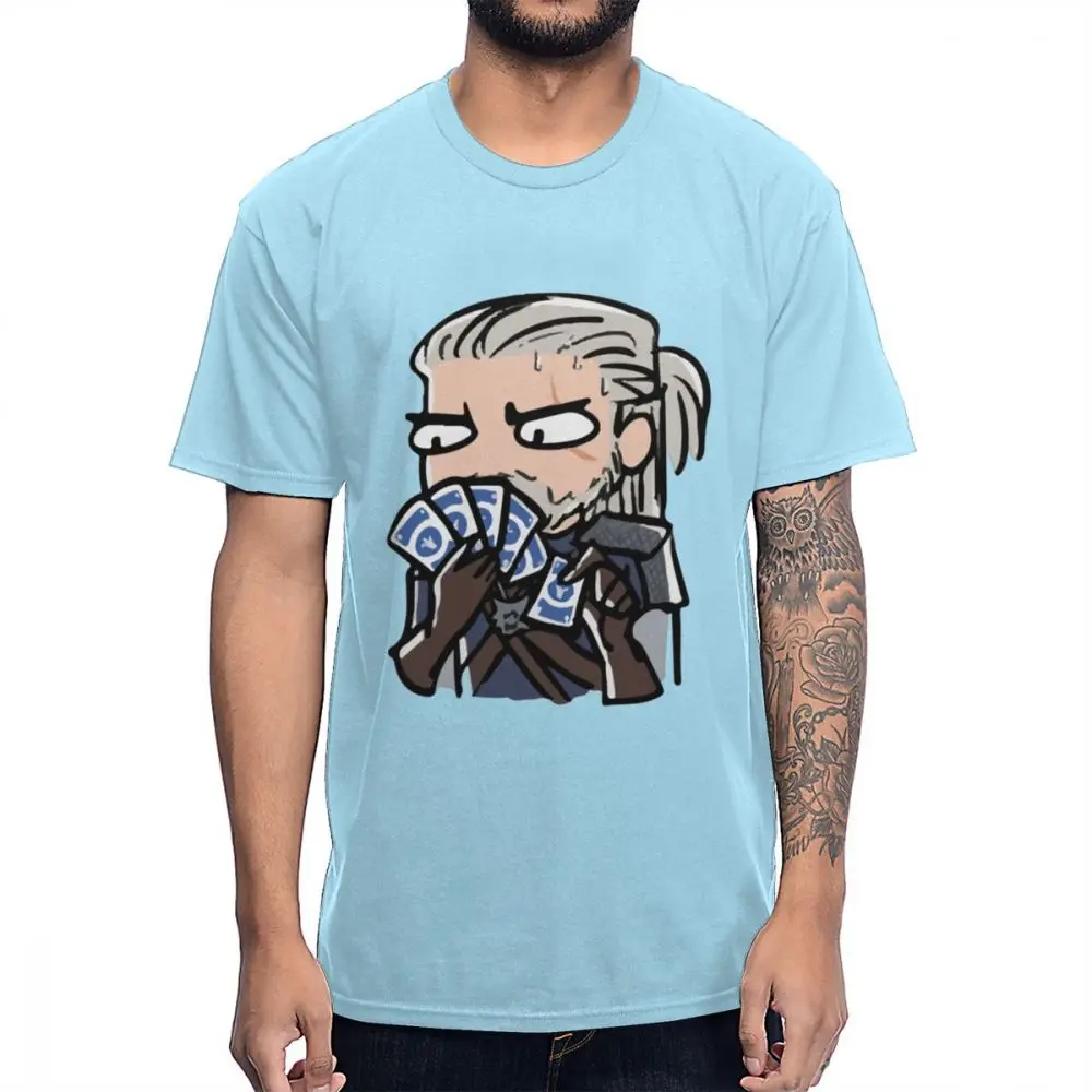 Забавная футболка с героями мультфильмов с героями игры Gwent футболка с круглым вырезом из чистого хлопка Homme - Цвет: Небесно-голубой