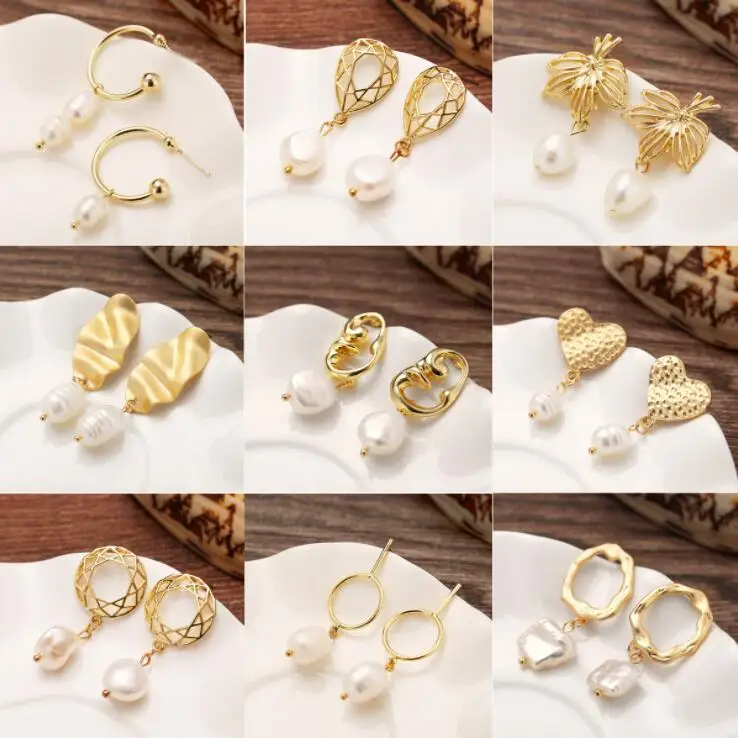 

Vintage Gold Drop Earrings For Women 2019 Brincos Geometric Drop Earring Big DIY Wedding Irregular Freshwater Pearl Jewelry