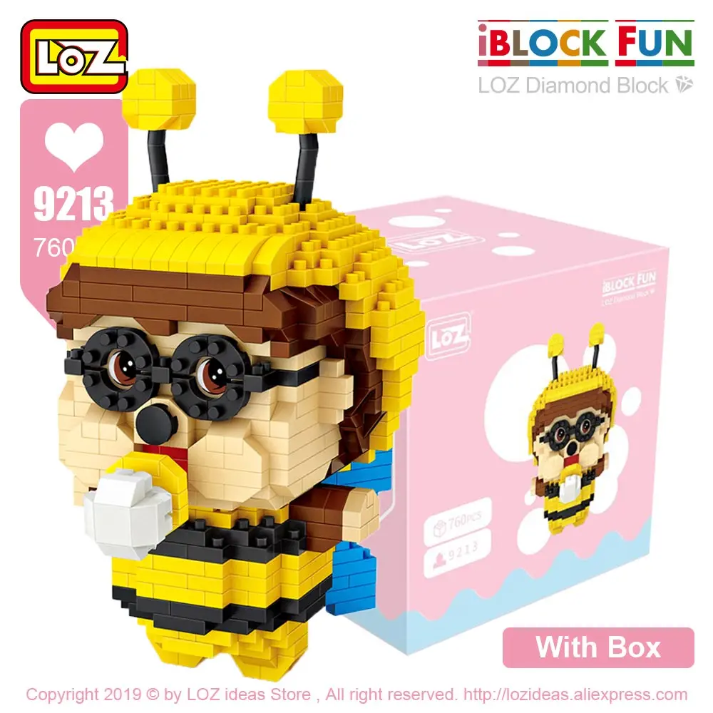 9213 With Box LOZ алмазные блоки Пчела Розовый Слон мультяшная модель животных микро строительные блоки развивающие подарки DIY Кирпичи игрушки для детей - Цвет: 9213 With Box
