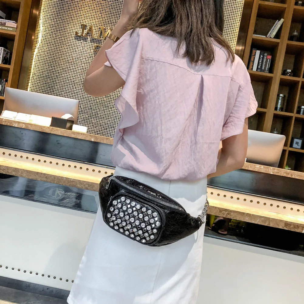2018 модная поясная сумка для женщин с заклепками бриллиантовой цепочкой и девочек