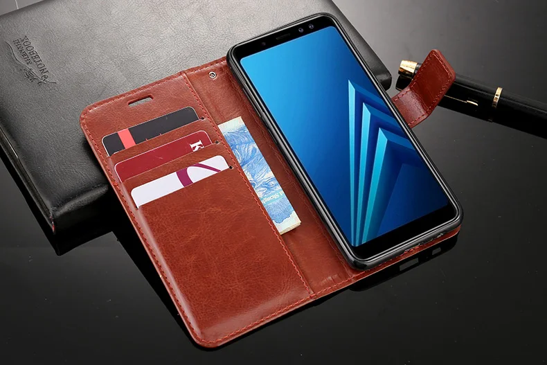 Премиум кожаный бумажник слотов для карт стоять флип чехол samsung Galaxy A8 2018 5 6 "SM-A530F