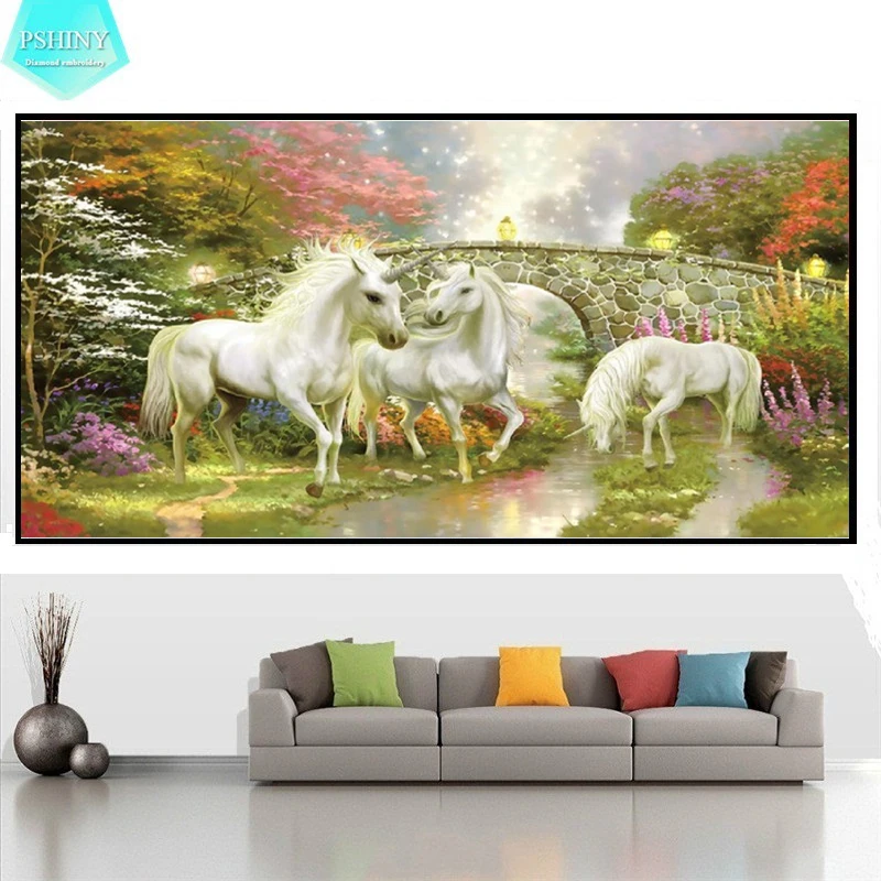 PSHINY 5D DIY Алмазная вышивка продажа садовая картина с единорогом Полный Круглый
