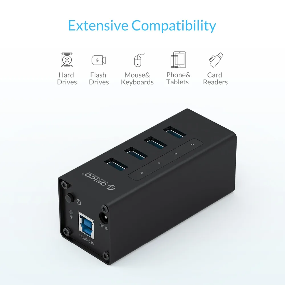 Алюминиевый usb хаб ORICO 4 порта 5 Гбит/с концентратор USB 3 0 с 12 В порт питания BC1.2