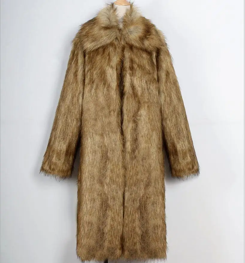 brown S/3Xl мужские длинные пальто из искусственного меха, большие размеры, повседневные куртки из искусственного меха, теплые зимние осенние кожаные пальто Jaqueta De Couro J2962 - Цвет: brown