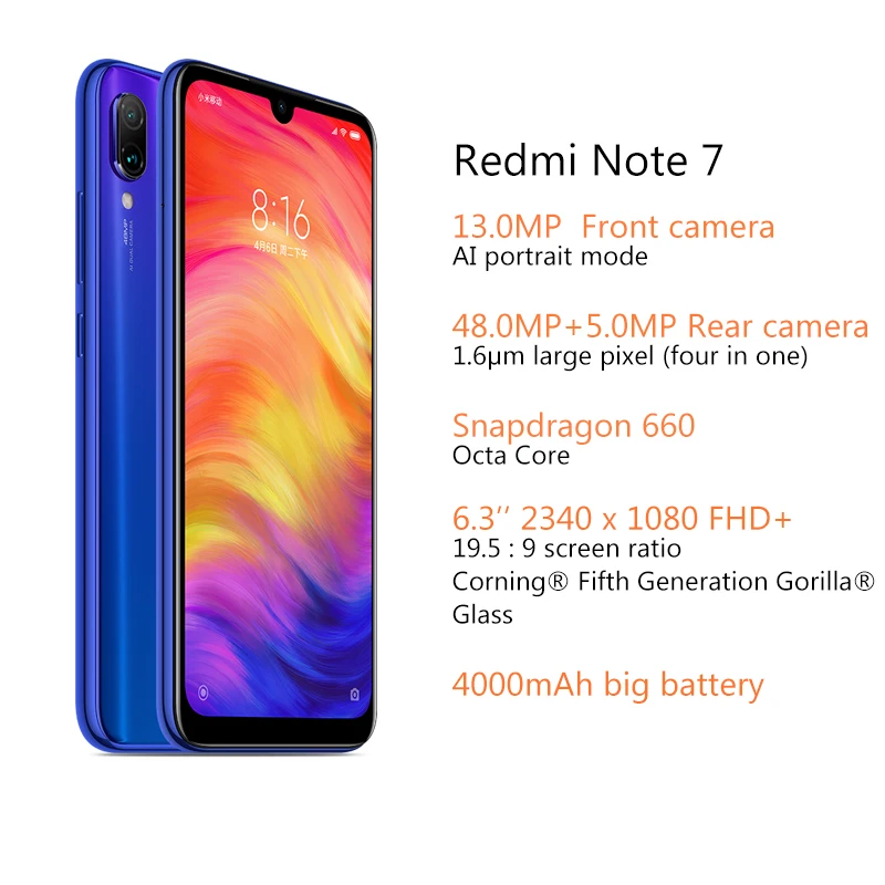 Глобальный Встроенная память Xiaomi Redmi Note 7 3 GB 32 Snapdragon 660 мобильный телефон Octa Core 4000
