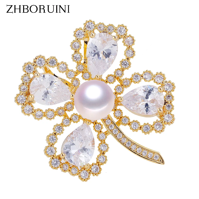 ZHBORUINI 2019 изысканная бижутерия брошь с натуральным пресноводным жемчугом