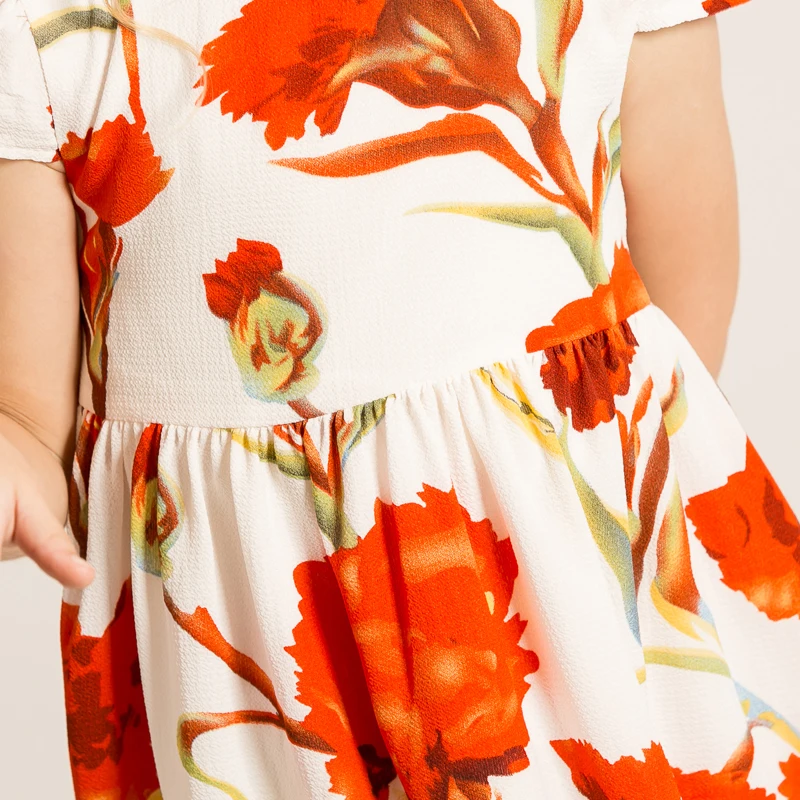 2-12T Little Girls Floral Dress Summer Sleeve Carnation Flower Print Kids Casual Back to School Teen Clothing D2127 | Детская одежда и