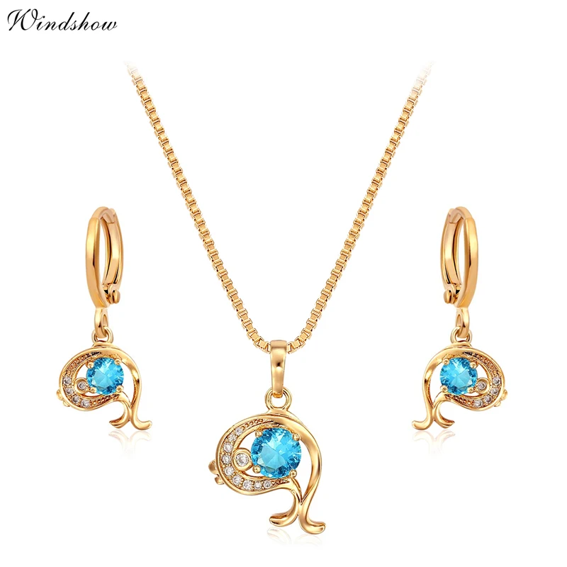 Ожерелье с кулоном в виде дельфина золотистого цвета фианитом|jewelry sets for women|jewelry