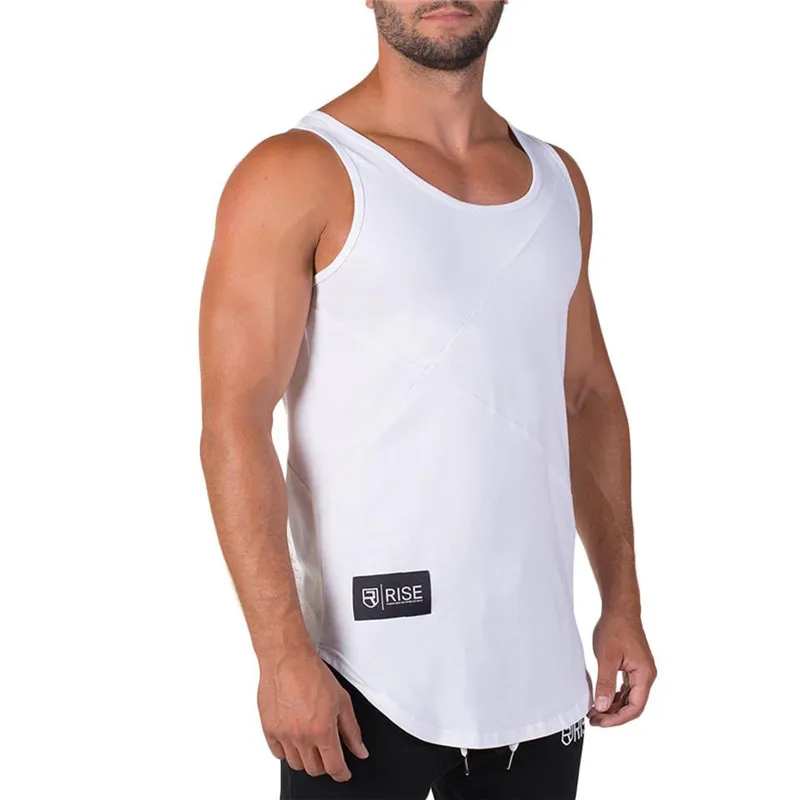 Тренажерные залы RISEFIT Стрингер хлопок майка одежда Бодибилдинг соединяется до и