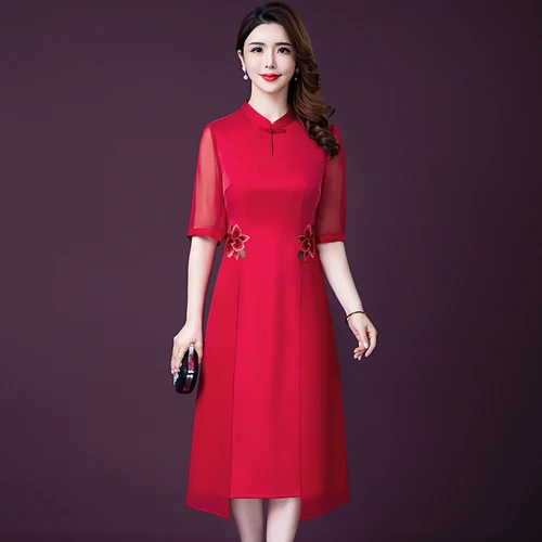 Женское шелковое платье Cheongsam элегантное большого размера Xxxxxl весна-лето 2019 |