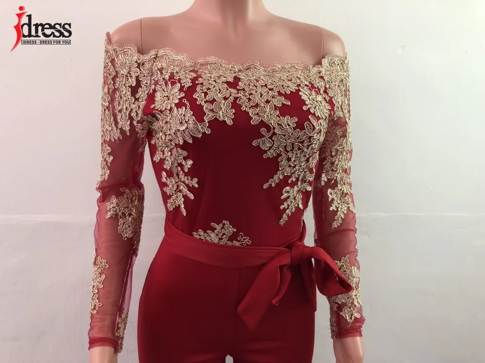 IDress Новинка весна осень женские сексуальные с длинным рукавом черные Золотые Кружева Slash шеи Пояса боди элегантный женский комбинезон