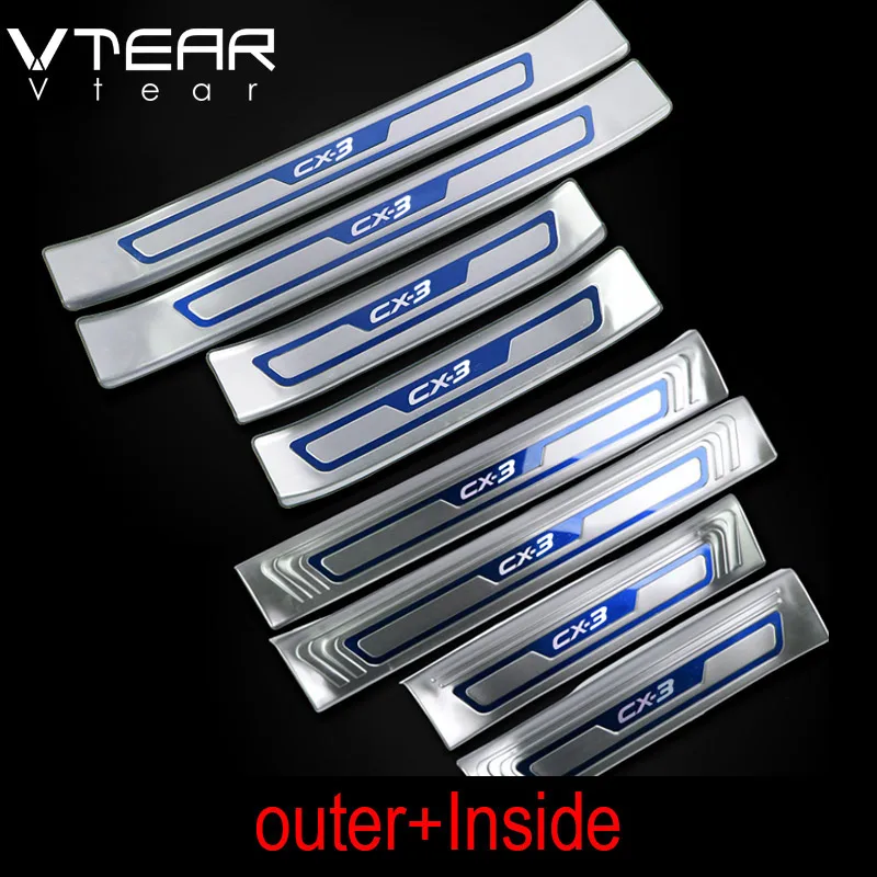 Blue whole set Vtear для Mazda CX-3 CX3 дверные пороги потертости предохранительные щитки из нержавеющей стали добро пожаловать педаль накладка автомобиля аксессуары - Цвет: Blue whole set