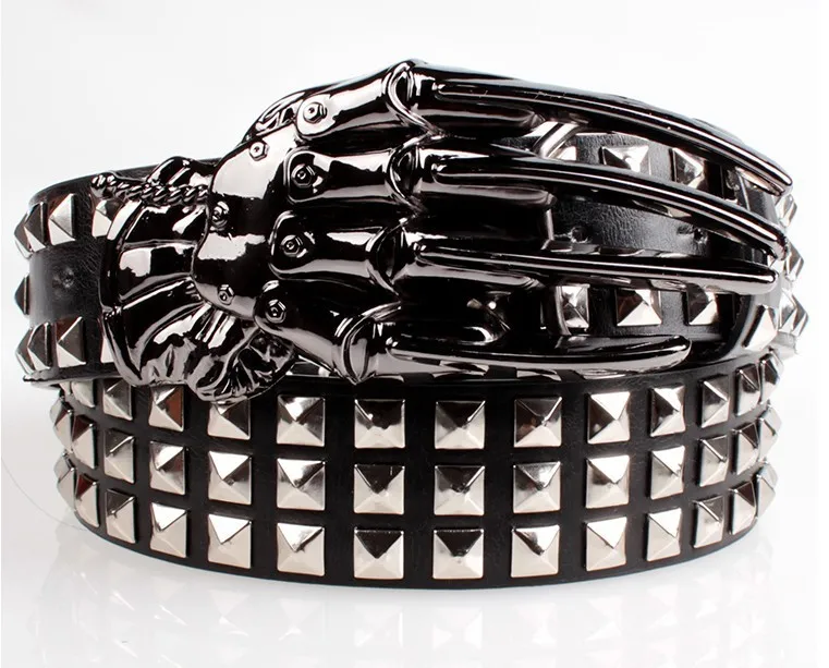Модные мужские заклепки пояс панк-рок пояс череп голова коготь привидения Тяжелые Металлические Широкие ремни хип хоп Большой заклепки ремень женский подарок