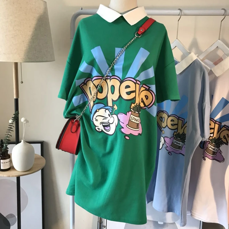 Двустороннее хлопковое платье футболка для женщин повседневное летнее поло с