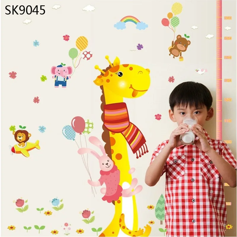 Мультяшный жираф измеряющий высоту настенный стикер для детской комнаты ПВХ