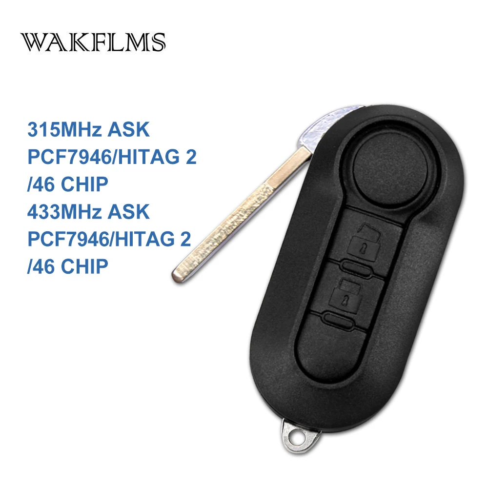 2 кнопки 315 МГц 433 PCF7946/HITAG 2/46 чип Flip, автомобильные аксессуары, брелок для ключей для Fiat 500 Гранд пунто Florino