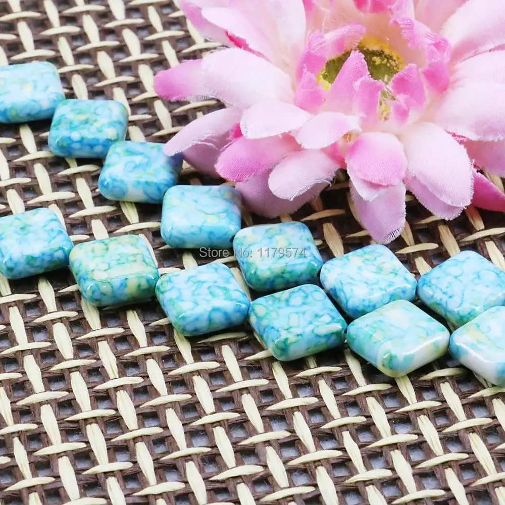 14mm Hot Blue Riverstones Rain Flower Rainbow Stone Gems Diagonal Square Loose DIY Beads Crafts Women Jewelry making Accessories | Украшения